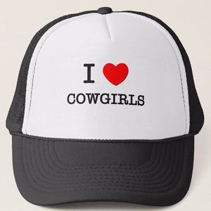 I Love Cowgirls Black Trucker Hat
